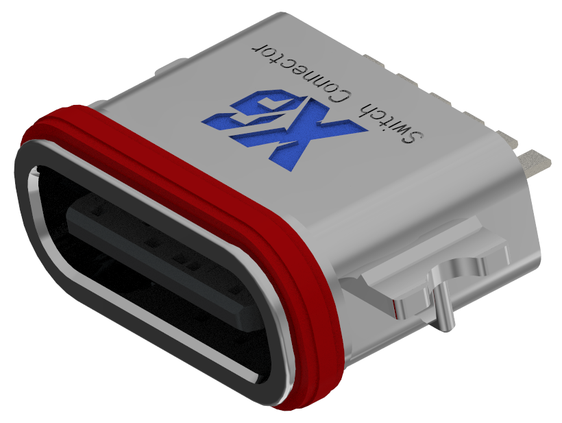 XB-TYPE C 6P-7 沉板1.6防水母座L=6.7mm(带钢片)(U型锌合金外壳)